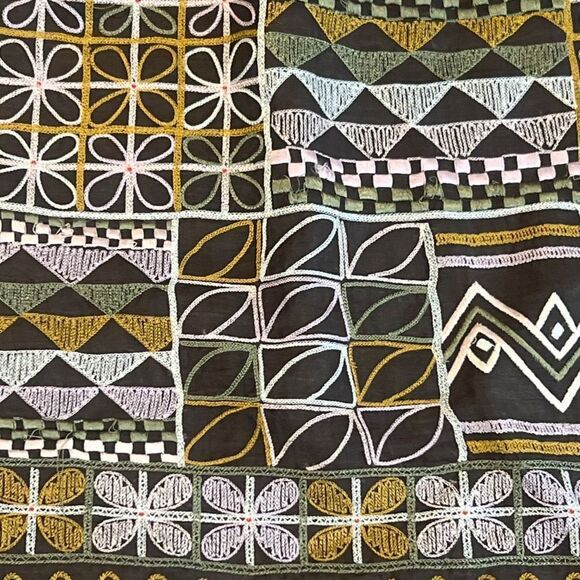 Etcetera Italian Brown Embroidered 100% Silk Geometric Pattern Womens skirt 6 - Picture 9 of 9